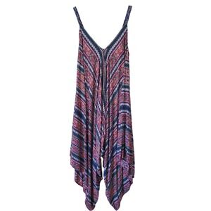 Angie‎ Womens Large Rayon Harem Jumpsuit Boho Paisley Print Blue Festival Hippie